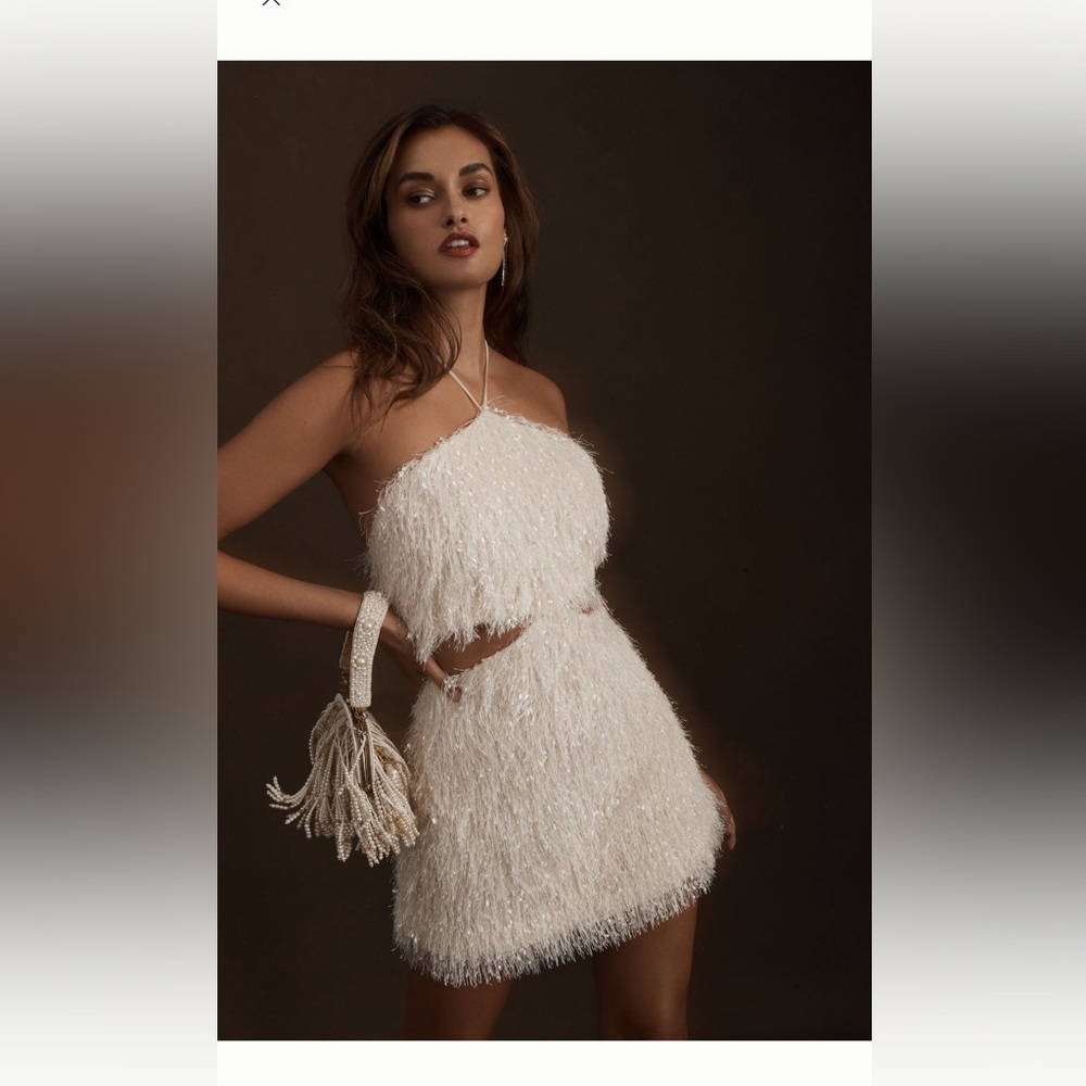 Anthropologie LIEN x BHLDN Cream Fringe Sacha Mini Dress in Size 8